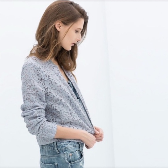 Zara Blue Lace Bomber Jacket - Picture 2 of 9